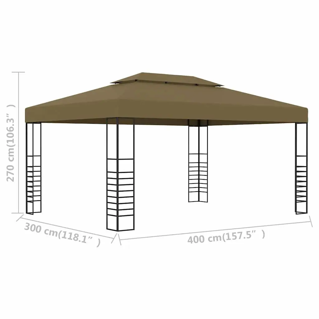 Gazebo Outdoor Canopy 3x4 m Vented Roof Steel Frame Taupe