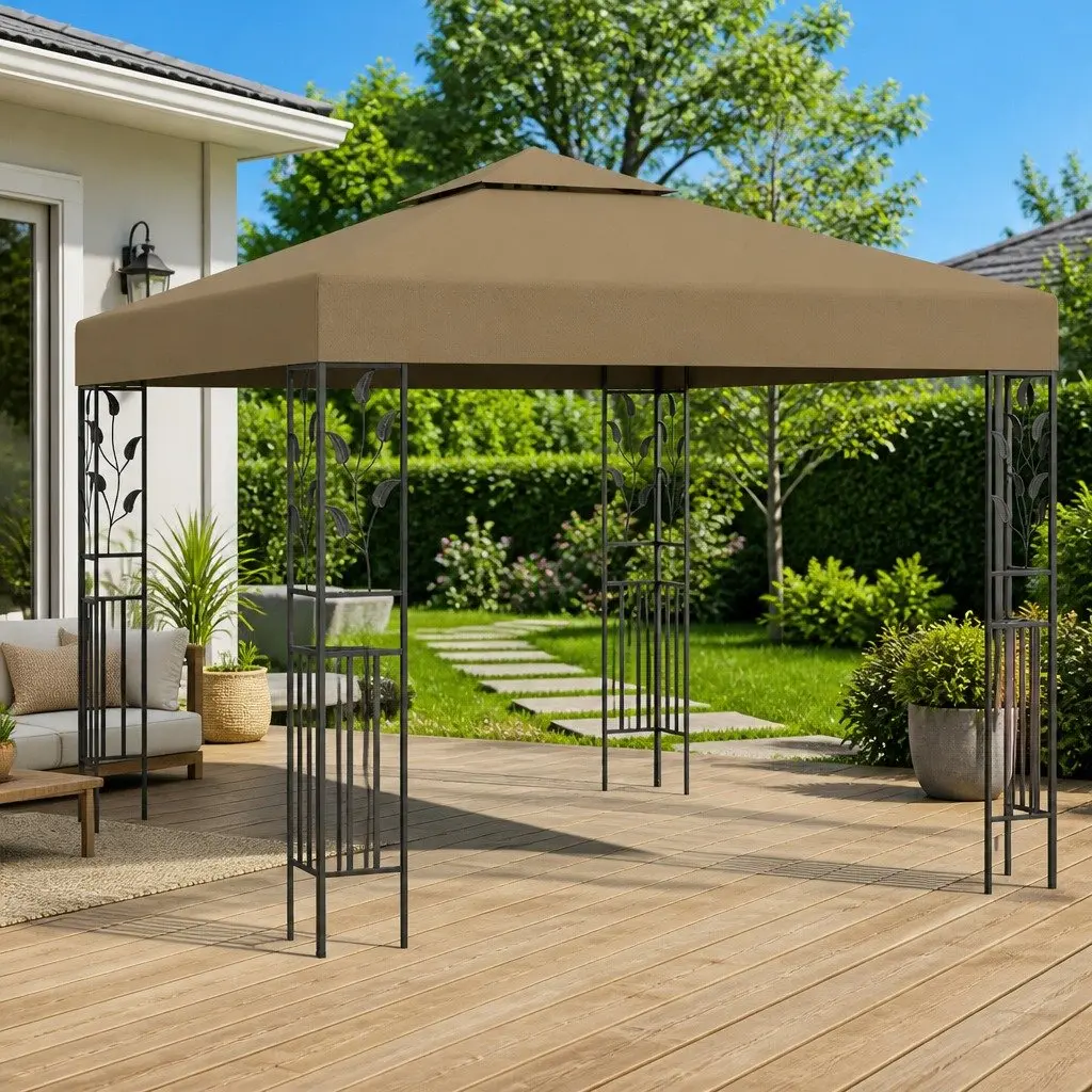 Gazebo Outdoor Canopy Shade Structure 3x3 m Steel Frame Vented Taupe