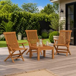 3-Piece Set of Teak Outdoor Chairs - Comfortable and Durable