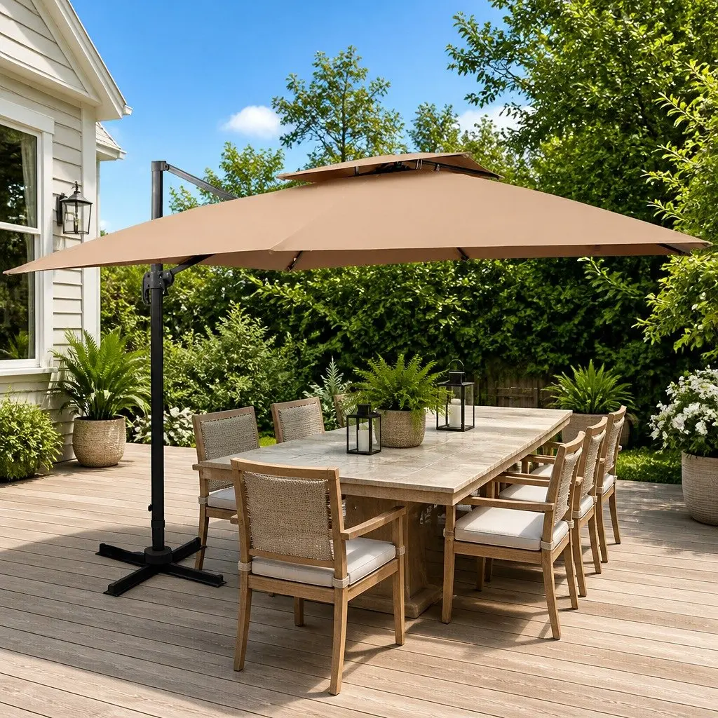Cantilever Garden Parasol Outdoor Shade 300x300 cm Taupe Double Top