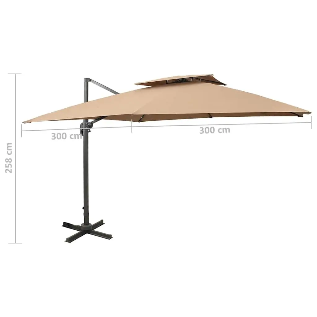 Cantilever Garden Parasol Outdoor Shade 300x300 cm Taupe Double Top