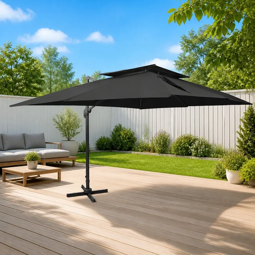 Cantilever Garden Parasol Outdoor Shade 400x300cm Black