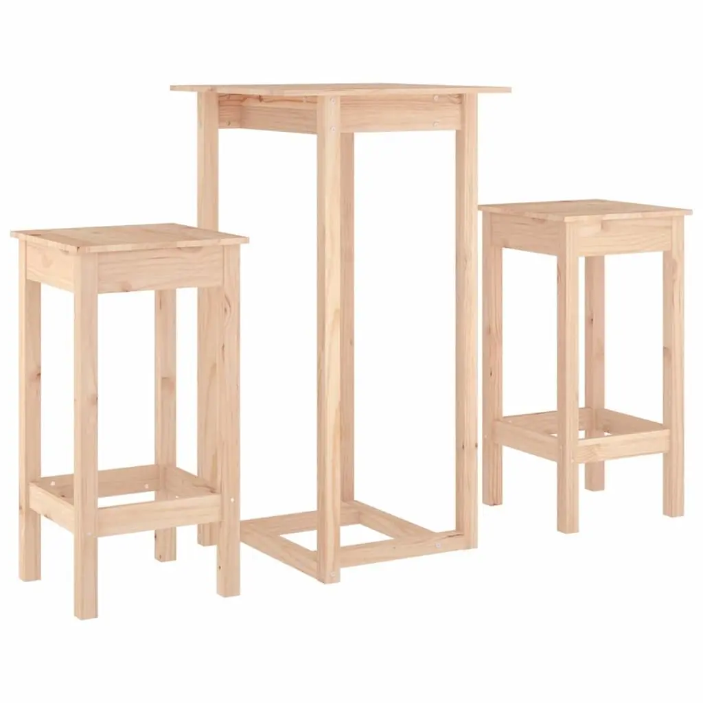 3 Piece Bar Set with Solid Pine Wood Finish