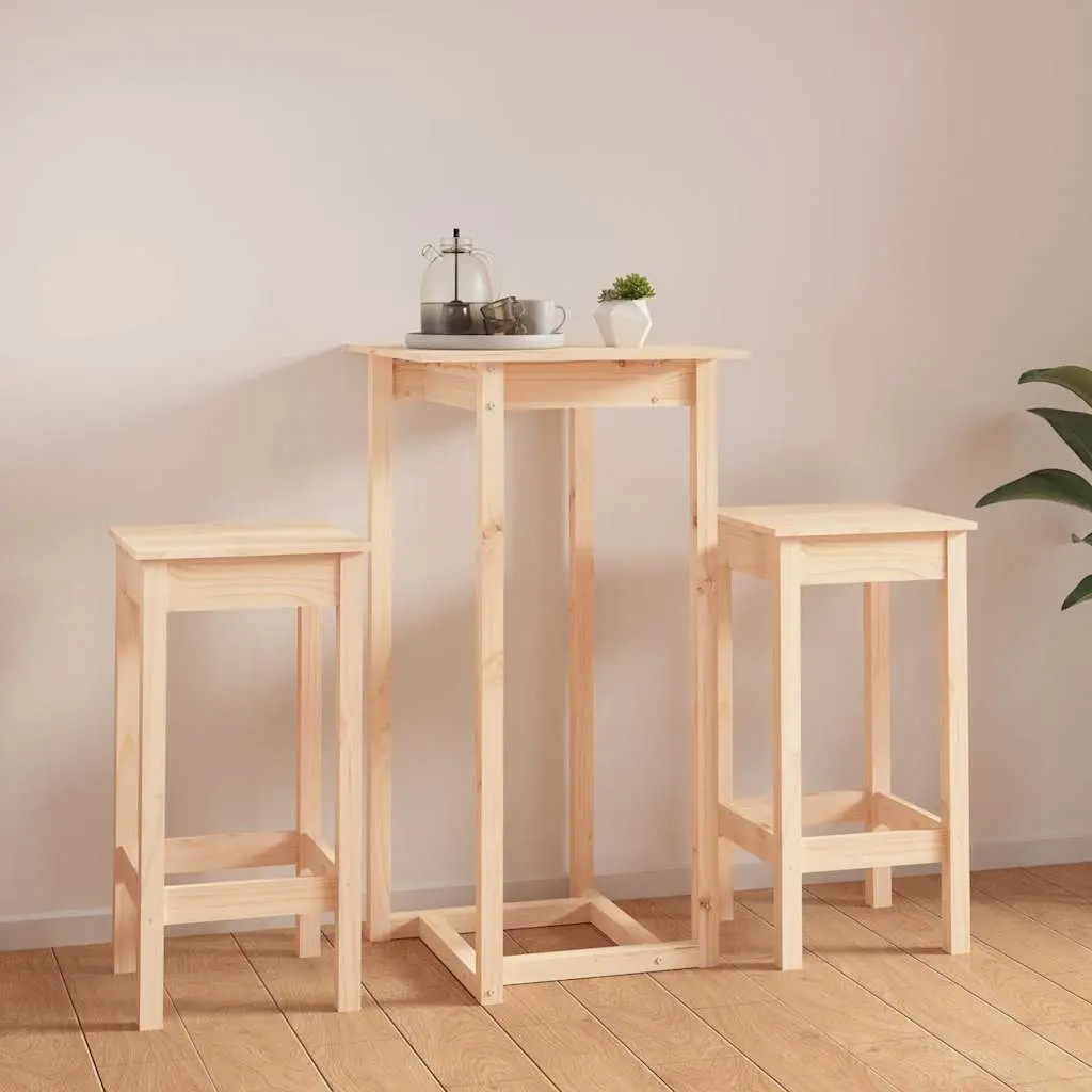 3 Piece Bar Set with Solid Pine Wood Finish