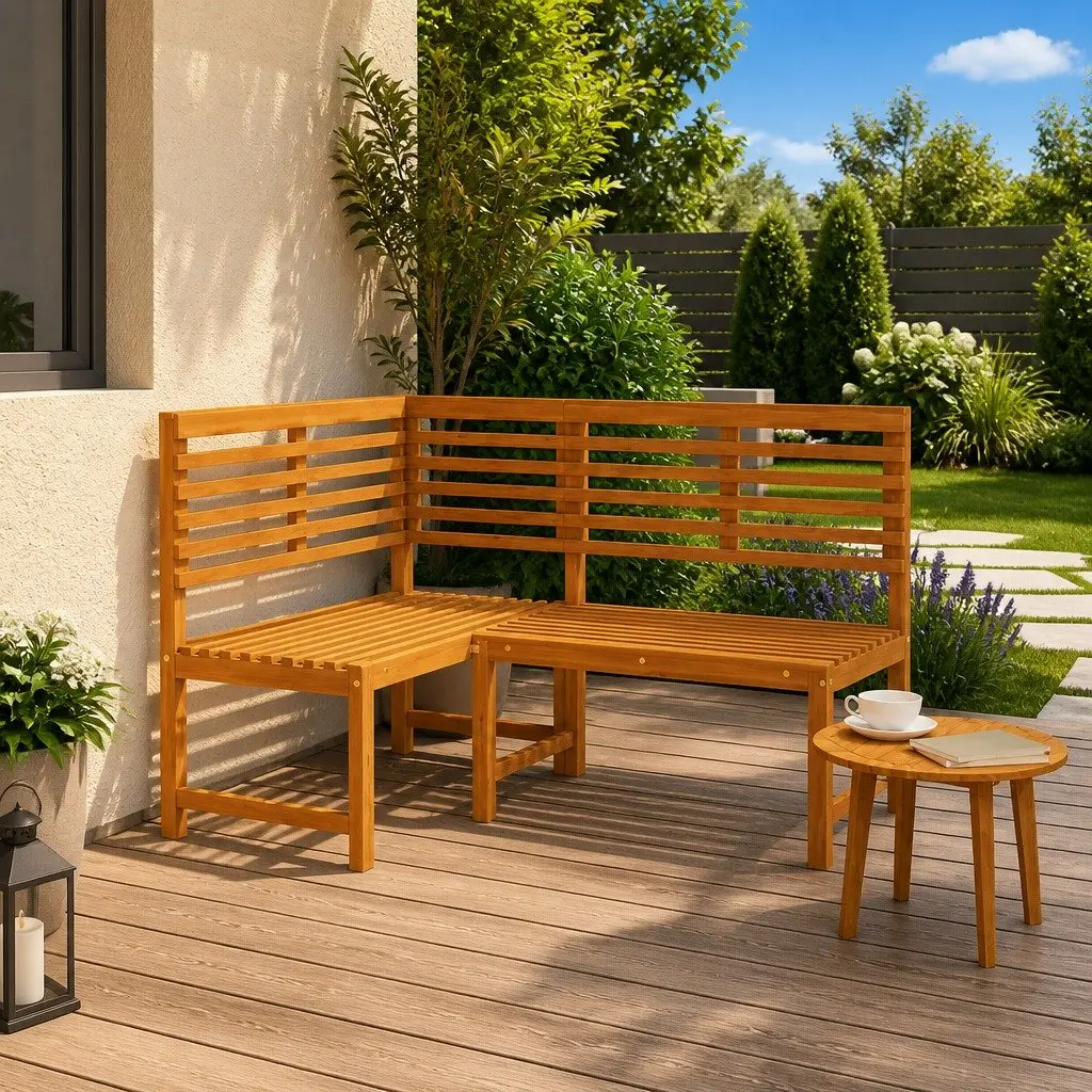 Garden Corner Bench Outdoor Seating 140 cm Natural Wood