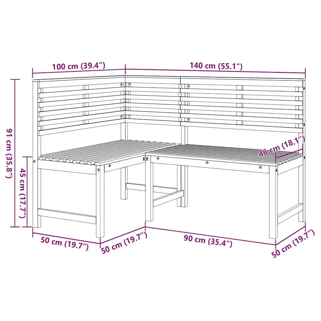 Garden Corner Bench Outdoor Seating 140 cm Natural Wood