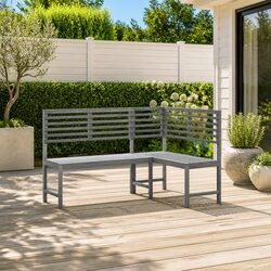 Practical Grey Acacia Wood Corner Bench for Outdoors