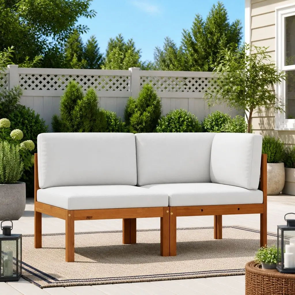 2 Piece Garden Lounge Set Cushioned Modular Seating Rope Backrest Brown