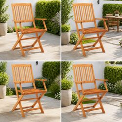 Folding Garden Chairs Set 4 pcs Outdoor Seating Brown Eucalyptus Wood Dining
