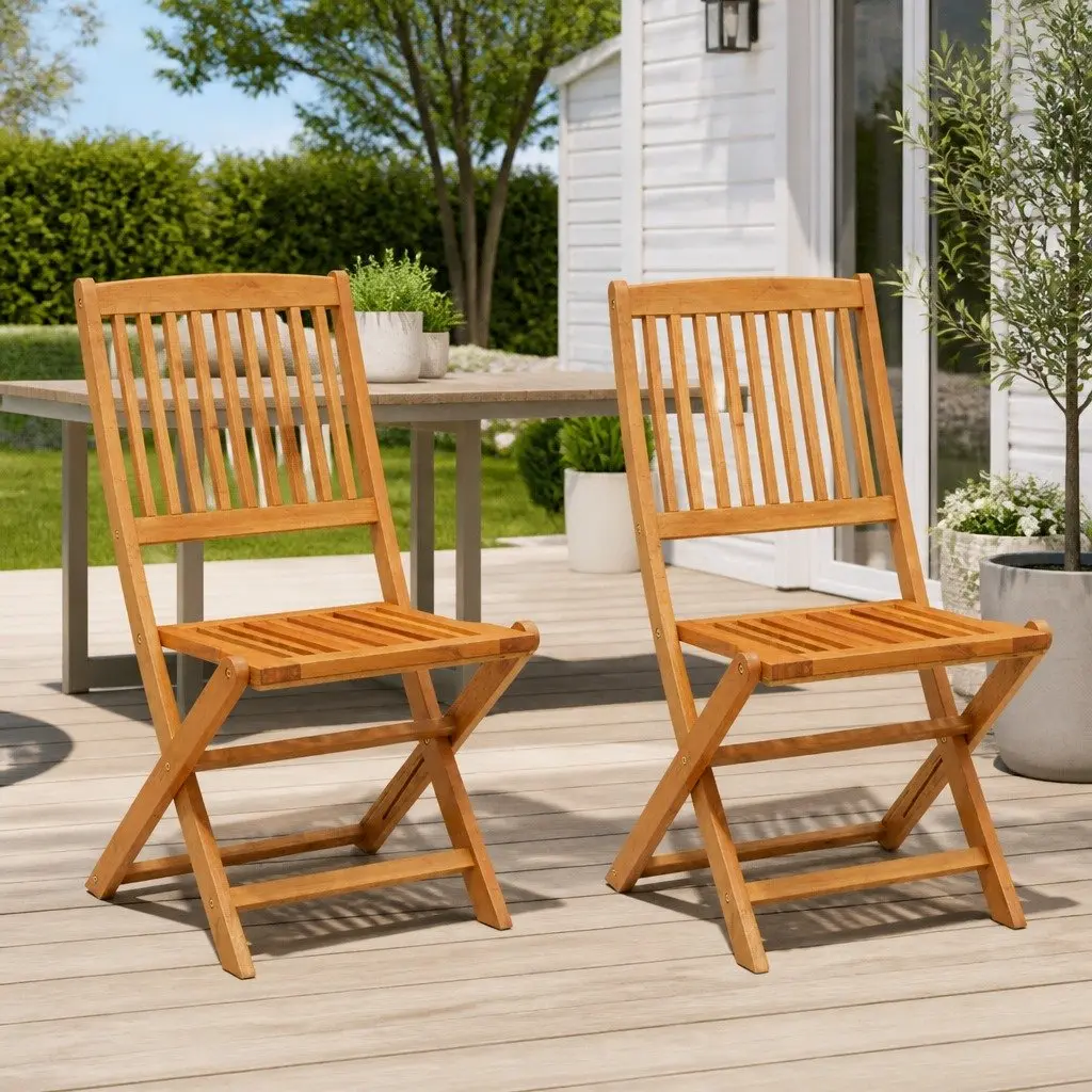 Folding Garden Chairs 2 pcs Eucalyptus Wood Outdoor Seating Patio Dining Brown