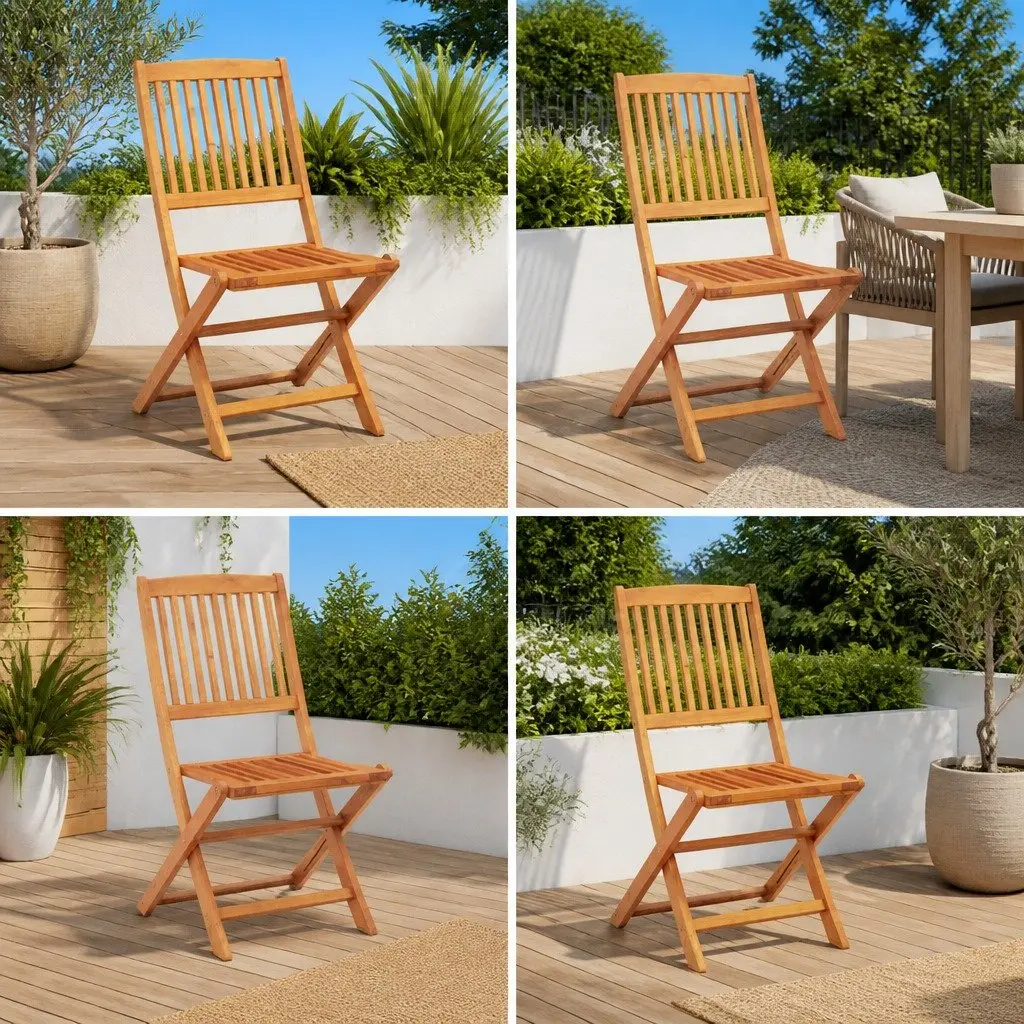 Outdoor Folding Dining Chairs Set 4 Pcs Garden Seating Brown Wood Furniture