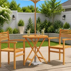 Durable Round Folding Garden Table - Eucalyptus Wood