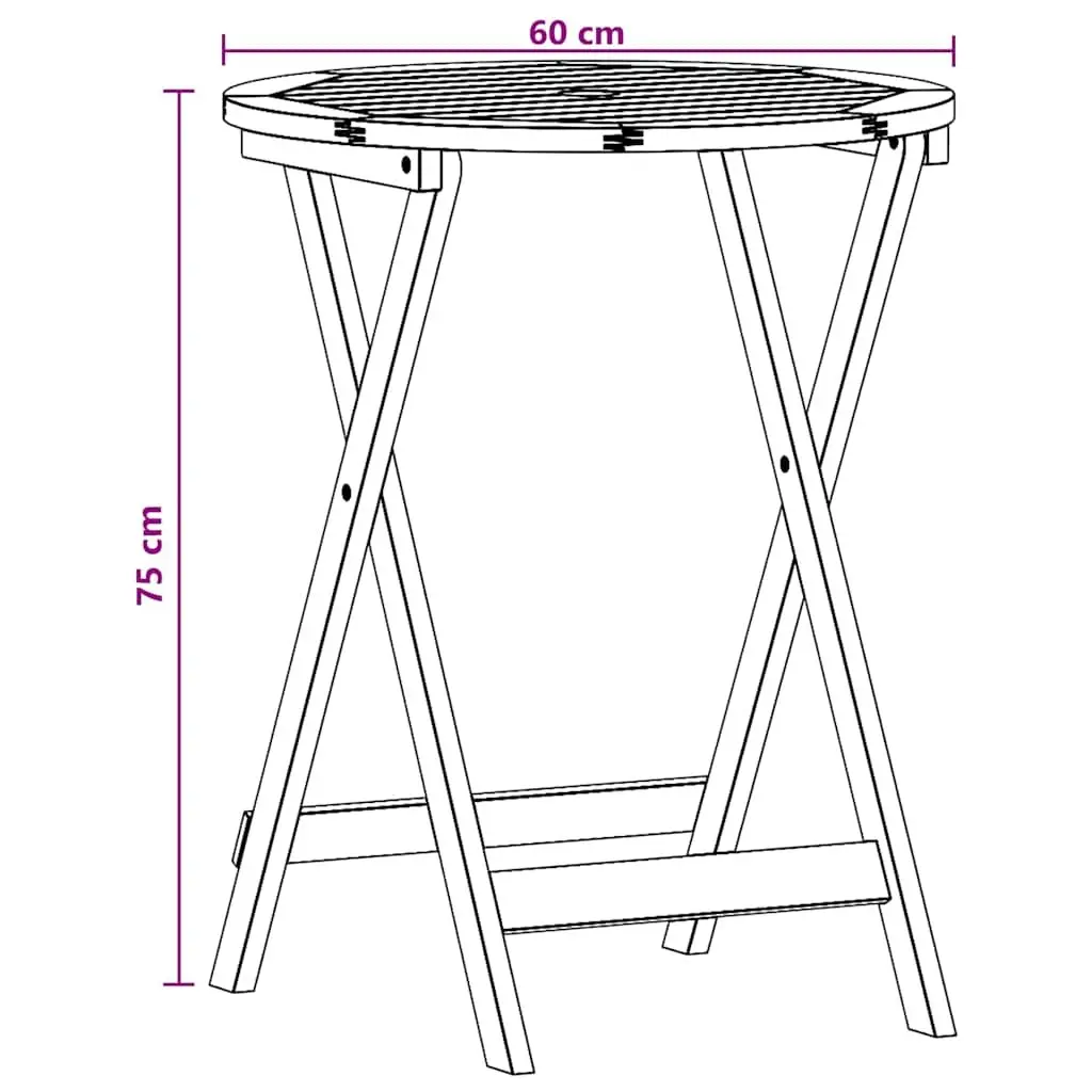 Folding Outdoor Dining Table Round Ø60x75cm Brown Solid Wood Garden Furniture