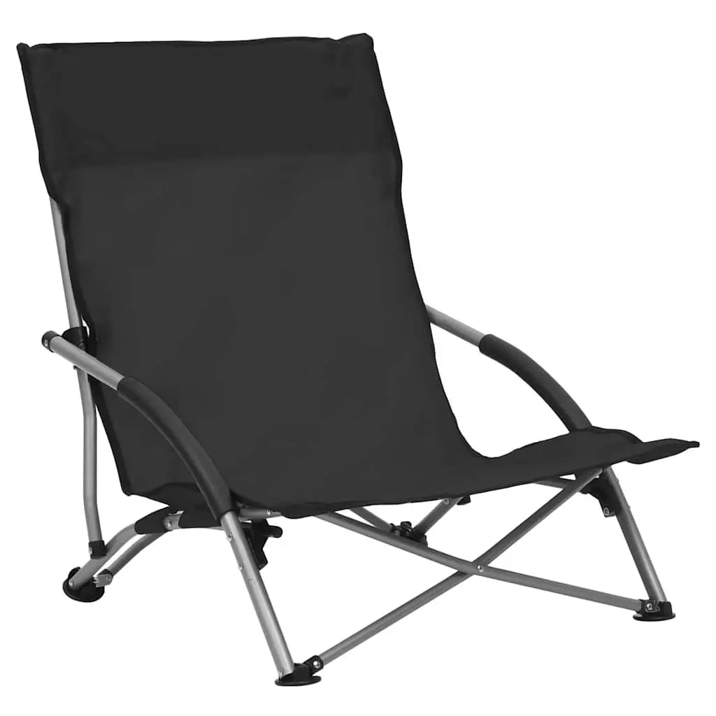 Outdoor Folding Beach Chairs Set of 2 Black Camping Garden Seating Portable