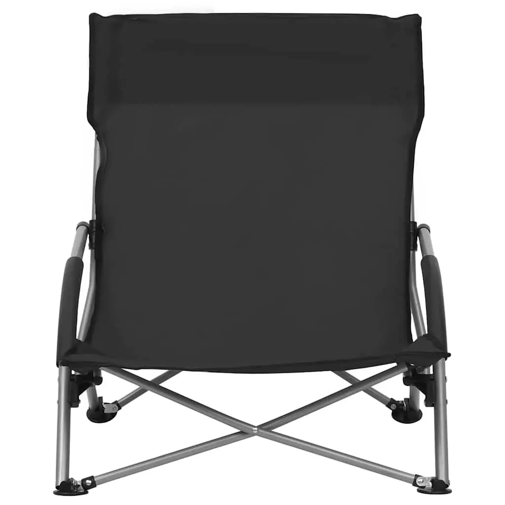 Outdoor Folding Beach Chairs Set of 2 Black Camping Garden Seating Portable