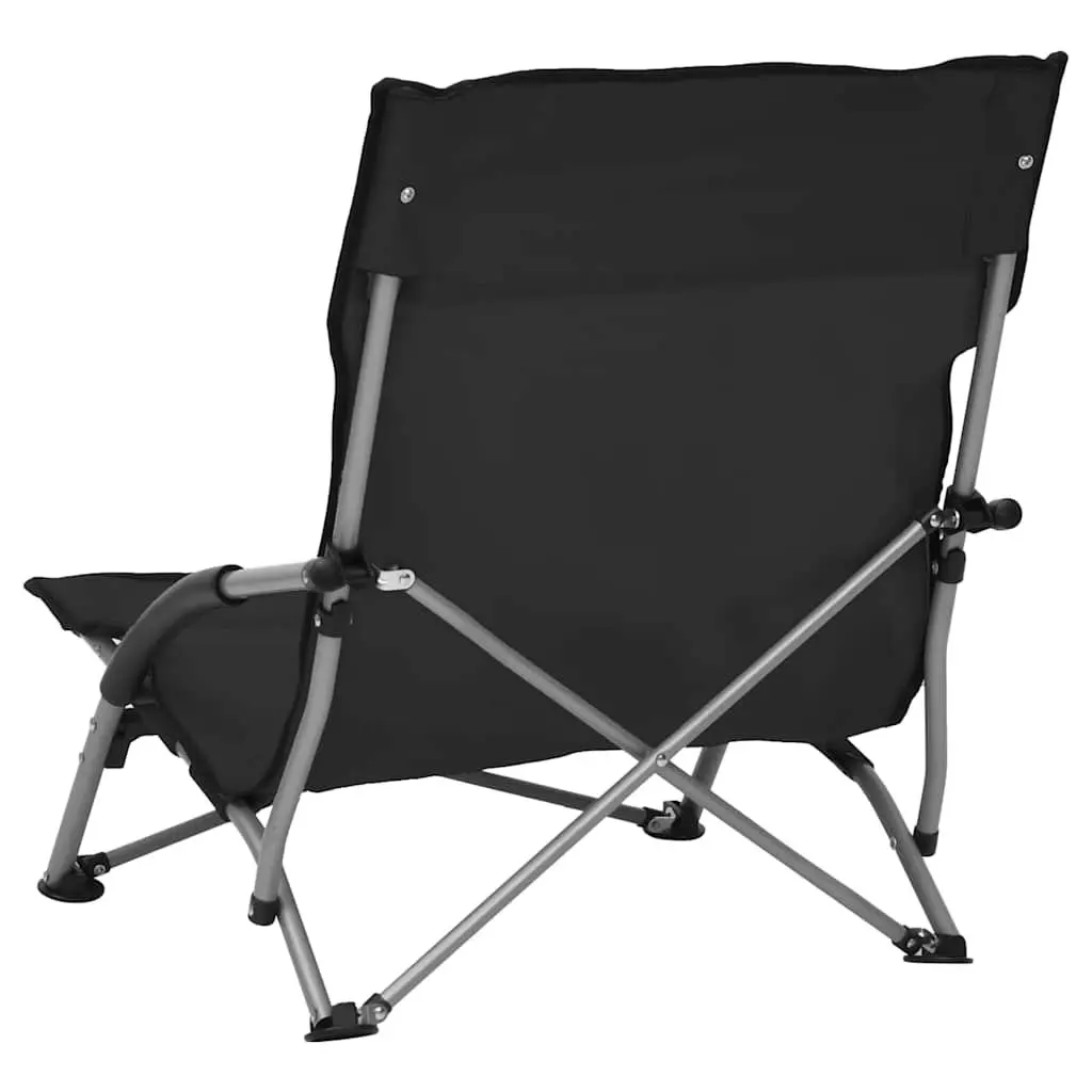 Outdoor Folding Beach Chairs Set of 2 Black Camping Garden Seating Portable