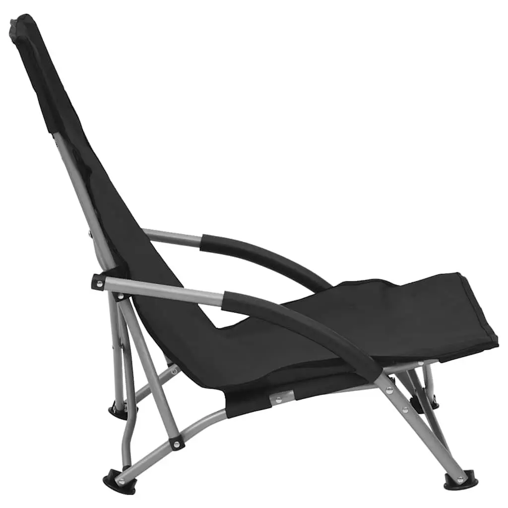 Outdoor Folding Beach Chairs Set of 2 Black Camping Garden Seating Portable