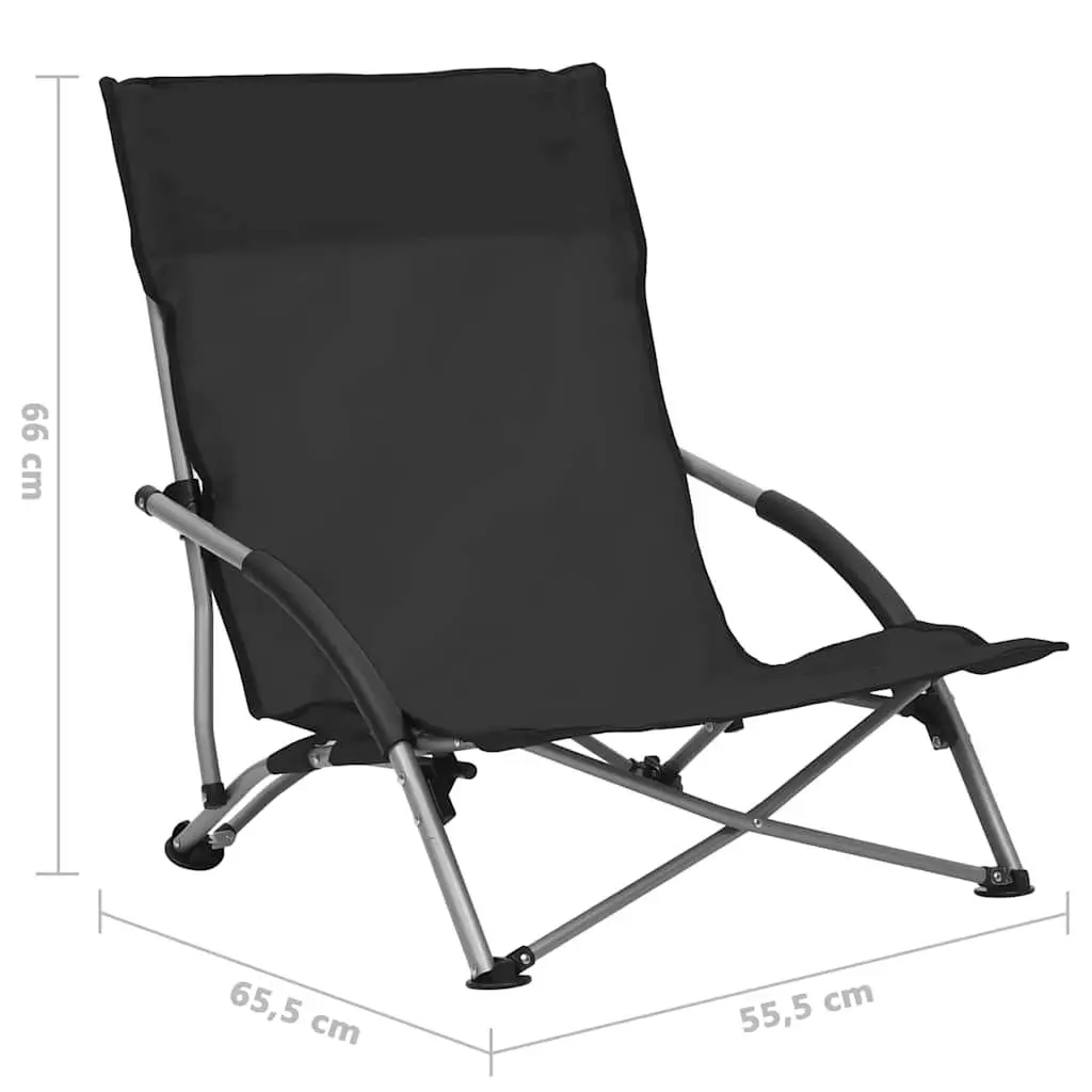 Outdoor Folding Beach Chairs Set of 2 Black Camping Garden Seating Portable