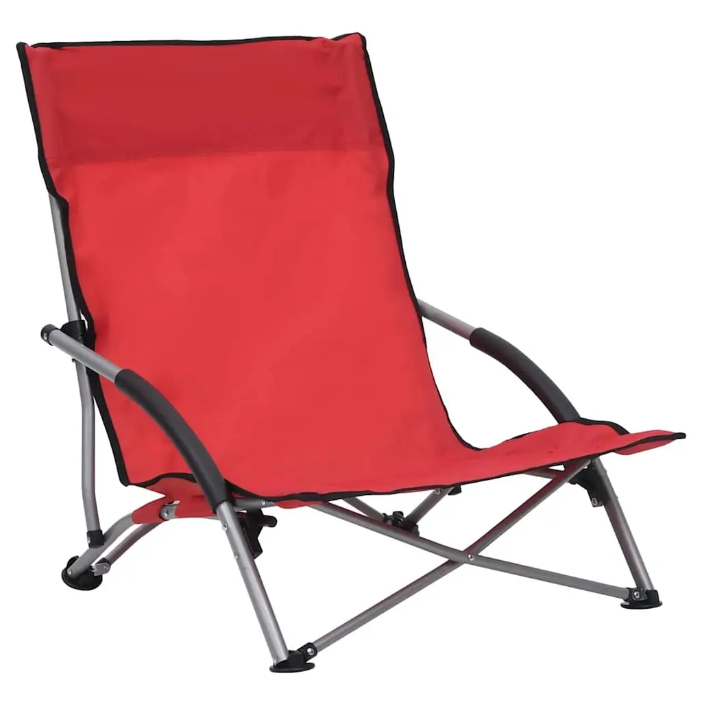 Folding Beach Chairs 2 Pieces Red Oxford Fabric Outdoor Camping Seating