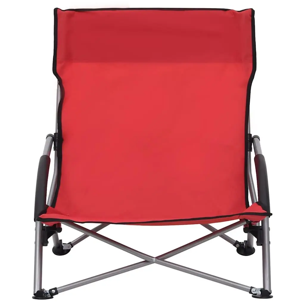 Folding Beach Chairs 2 Pieces Red Oxford Fabric Outdoor Camping Seating