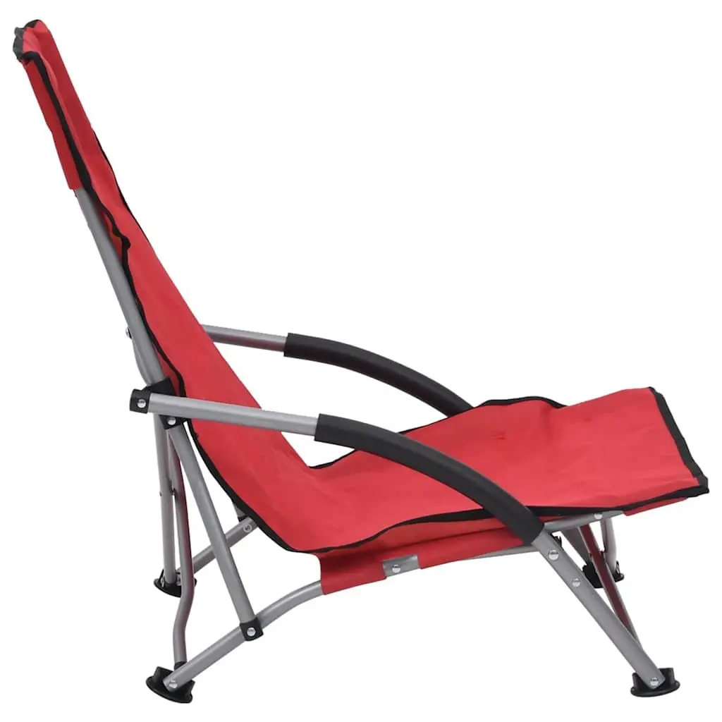 Folding Beach Chairs 2 Pieces Red Oxford Fabric Outdoor Camping Seating