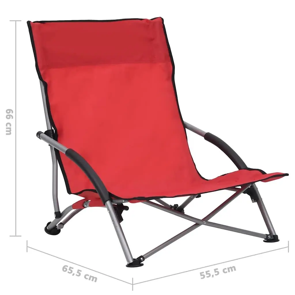 Folding Beach Chairs 2 Pieces Red Oxford Fabric Outdoor Camping Seating