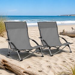 Folding Beach Chairs Set of 2 Grey Outdoor Camping Seating Lightweight Portable