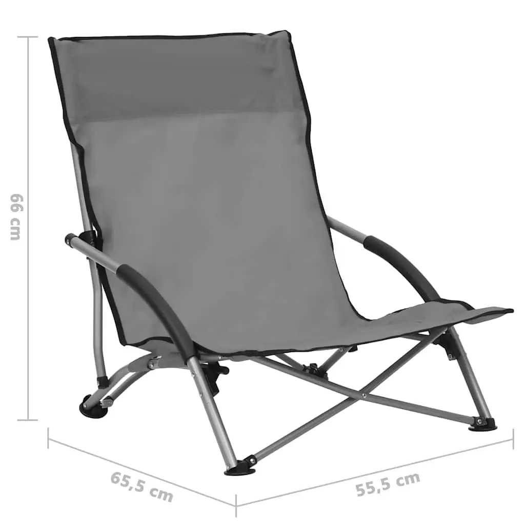 Folding Beach Chairs Outdoor Camping Seating 2 Piece Grey Lightweight Portable
