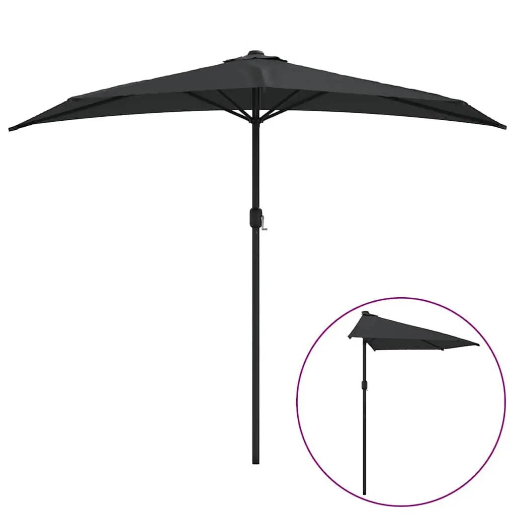 Half Round Parasol Outdoor Sunshade UV Protection 270 x 144 x 222 cm Black