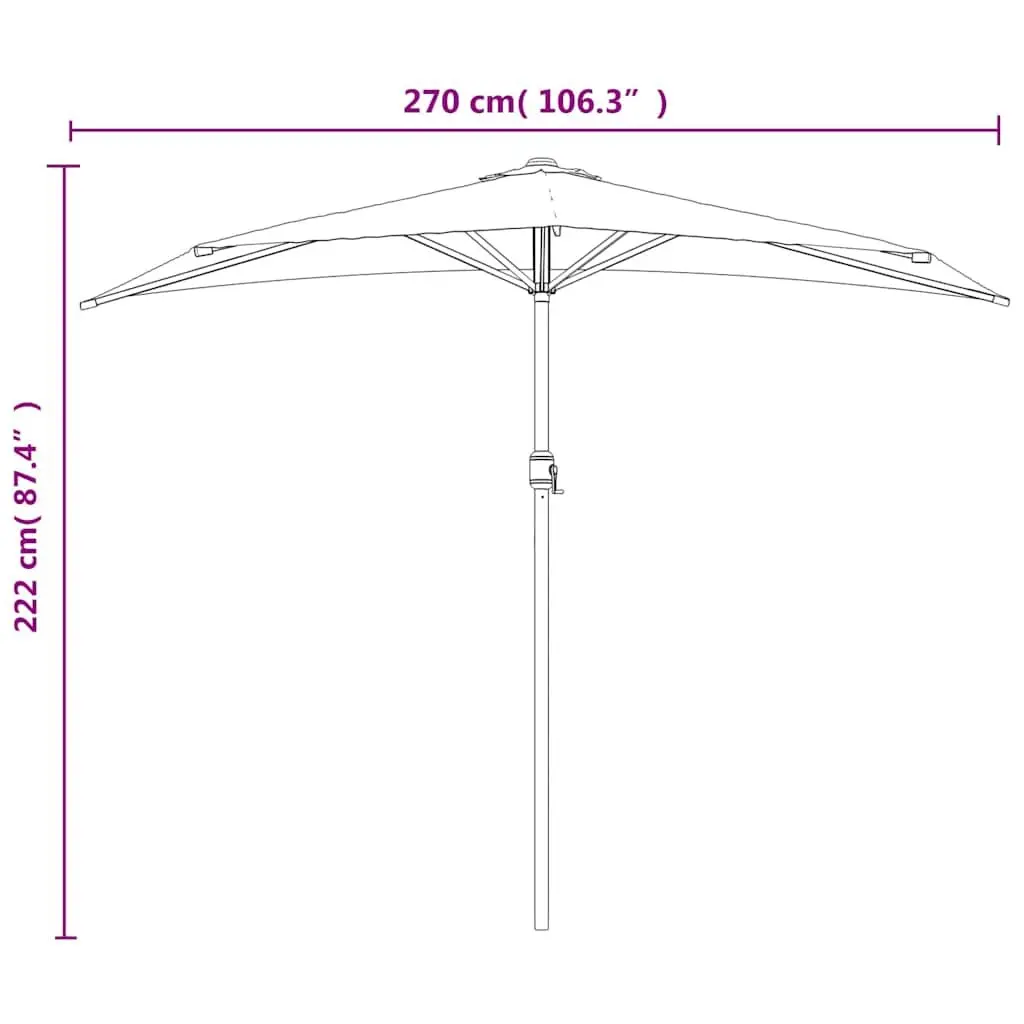 Half Round Parasol Outdoor Sunshade UV Protection 270 x 144 x 222 cm Black