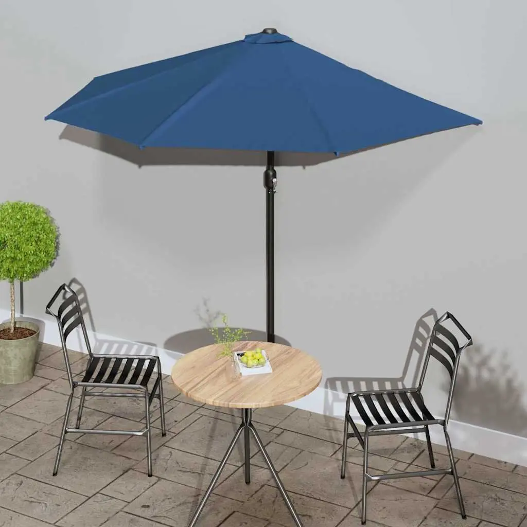 Half Round Balcony Parasol UV Protection Blue Outdoor Shade Umbrella 270x144x222 cm