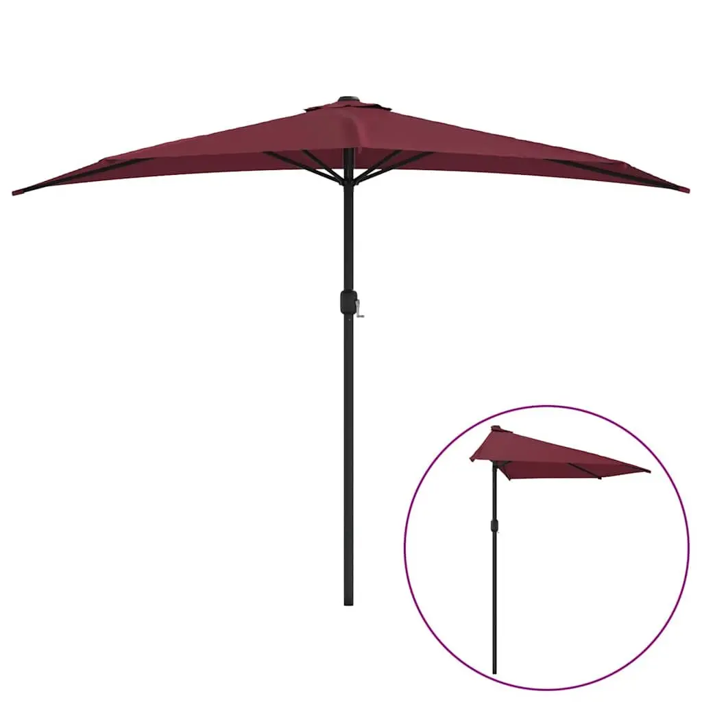 Half-Round Parasol UV Protective Outdoor Shade 300L x 155W x 223H cm Red Aluminium Pole Crank