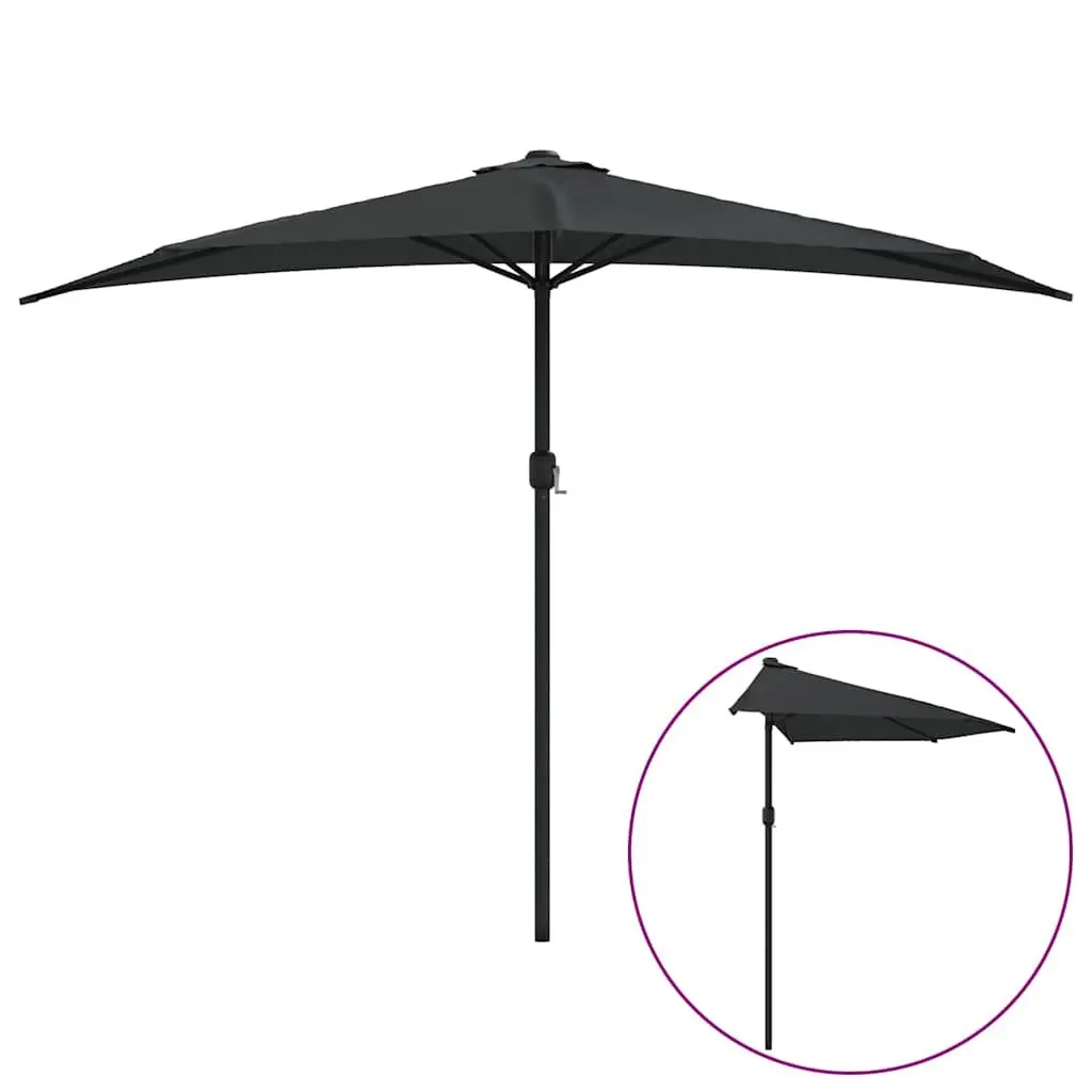 Half Round Parasol Outdoor Shade Umbrella UV Protective Polyester 300L x 155W x 223H cm Aluminium Pole Black