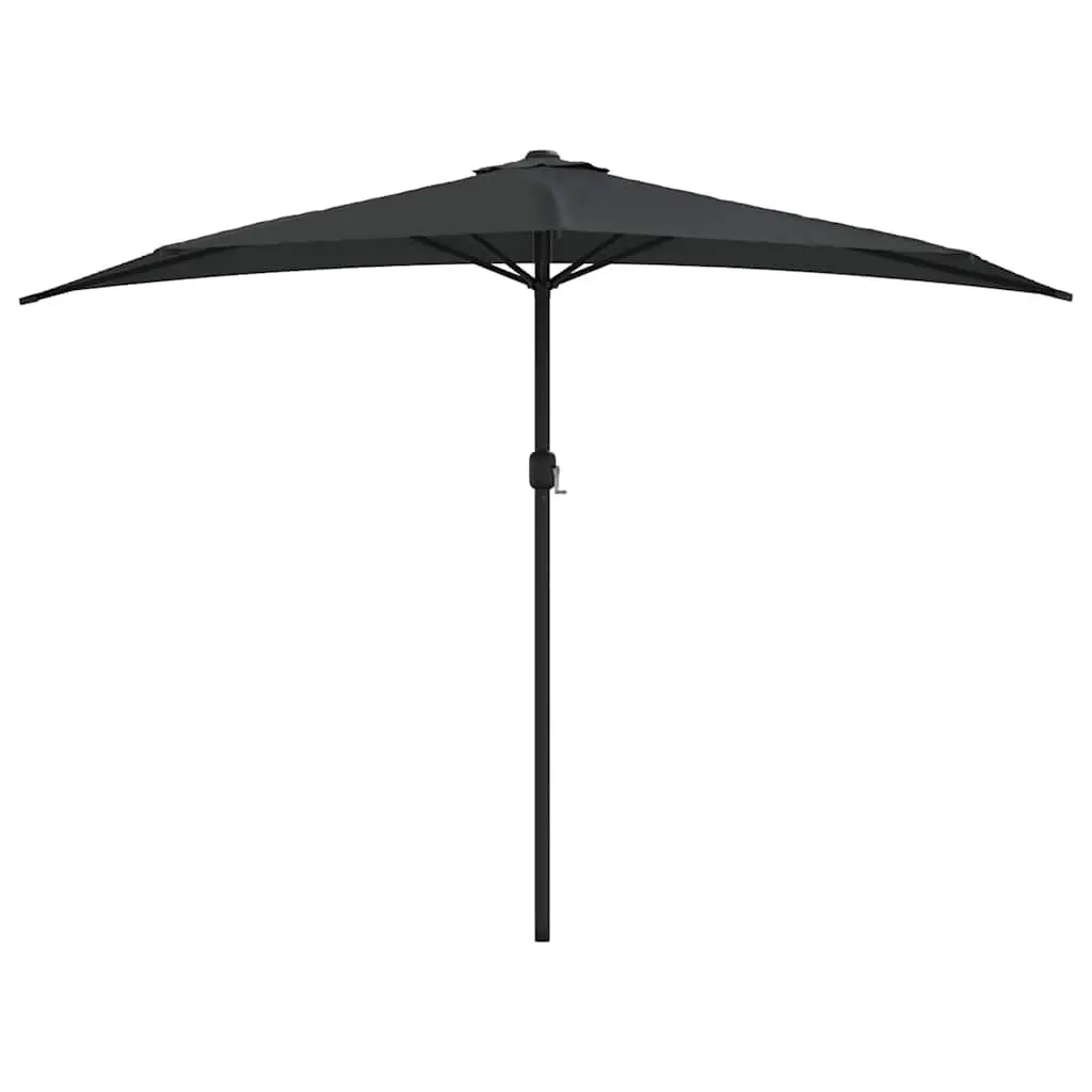 Half Round Parasol Outdoor Shade Umbrella UV Protective Polyester 300L x 155W x 223H cm Aluminium Pole Black