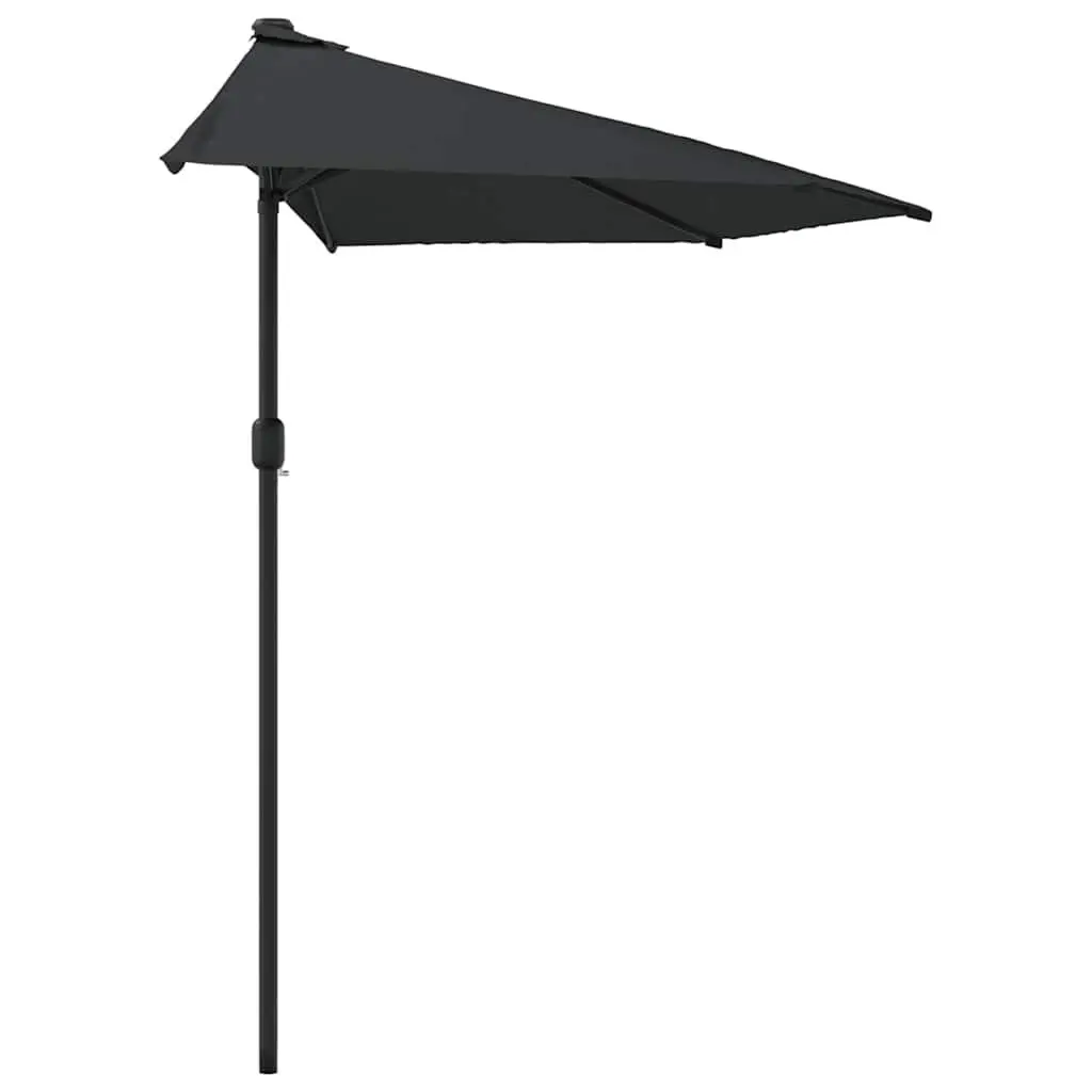 Half Round Parasol Outdoor Shade Umbrella UV Protective Polyester 300L x 155W x 223H cm Aluminium Pole Black