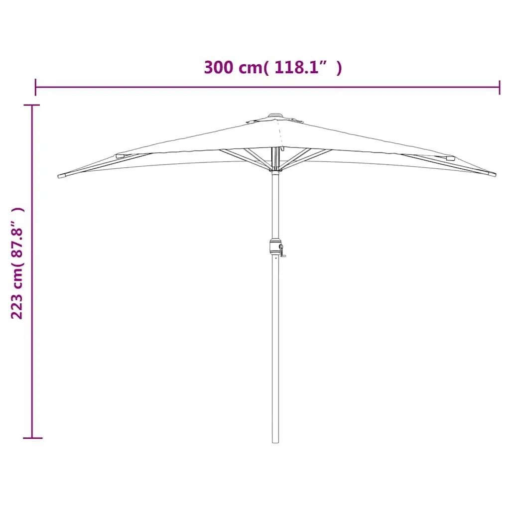 Half Round Parasol Outdoor Shade Umbrella UV Protective Polyester 300L x 155W x 223H cm Aluminium Pole Black