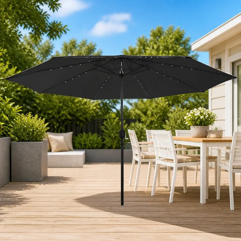 Garden Parasol Shade 400cm Black with LED Lights