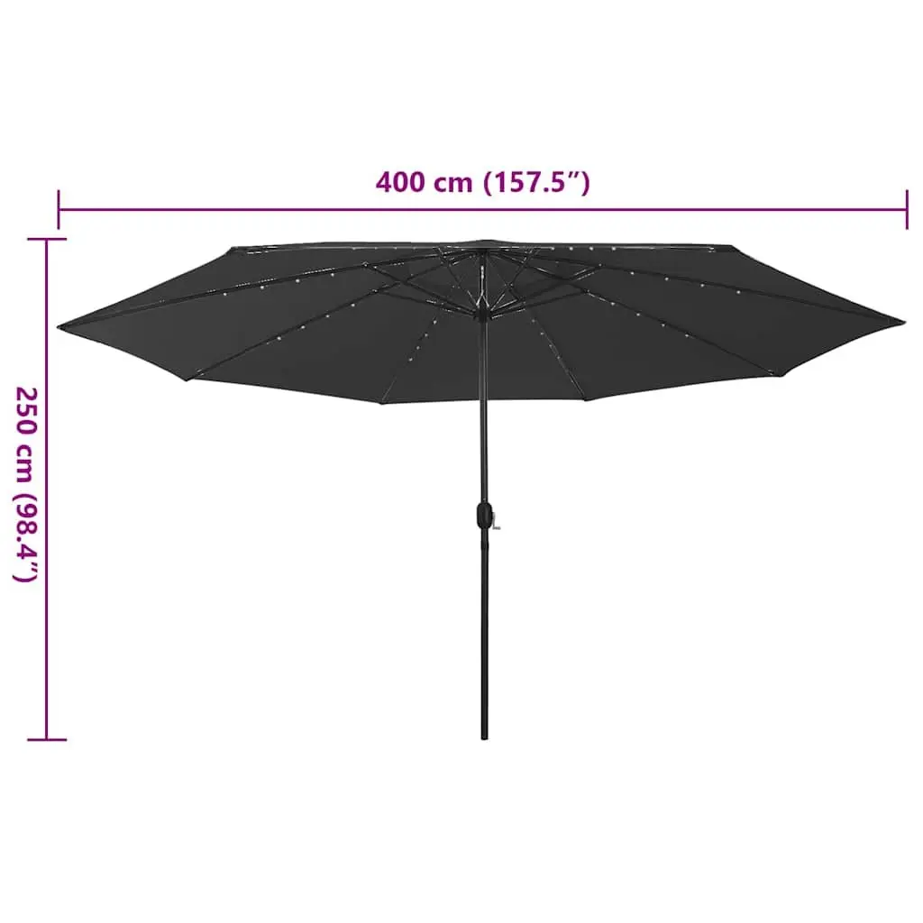 Garden Parasol Shade 400cm Black with LED Lights