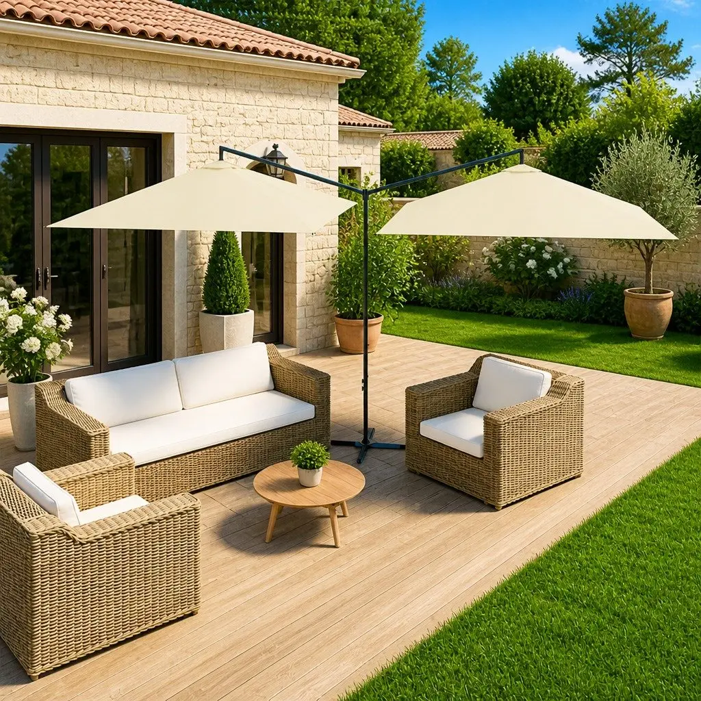 Double Garden Parasol Outdoor Sunshade 600x300cm Beige