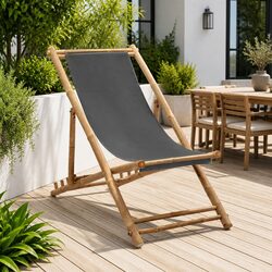 Comfortable Grey Outdoor Deck Chair - Bamboo and Canvas