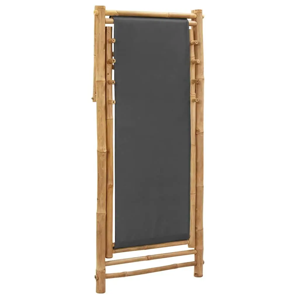 Deck Chair Bamboo Canvas Grey Outdoor Garden Beach Adjustable Folding Seating