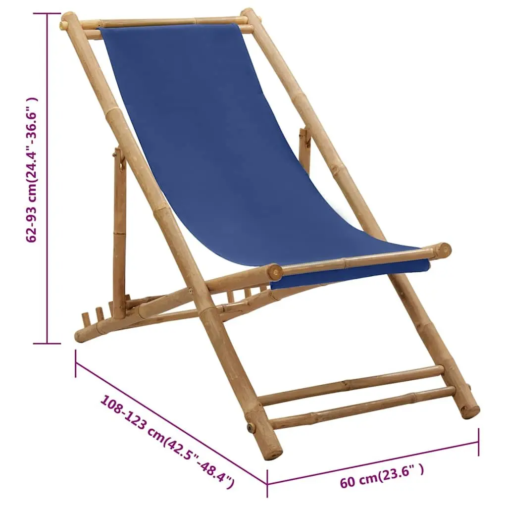 Navy Blue Bamboo Deck Chair for Outdoor Use