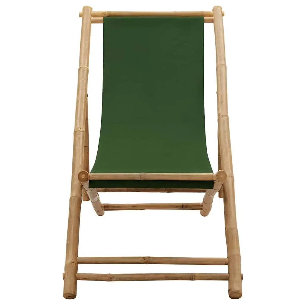 Deck Chair Bamboo Canvas Green Adjustable 4-Position Foldable Beach Garden