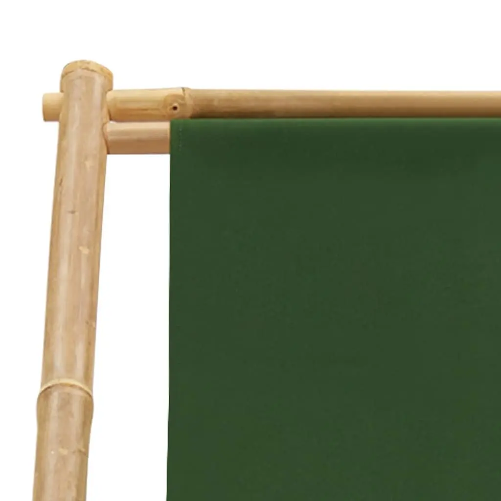 Deck Chair Bamboo Canvas Green Adjustable 4-Position Foldable Beach Garden