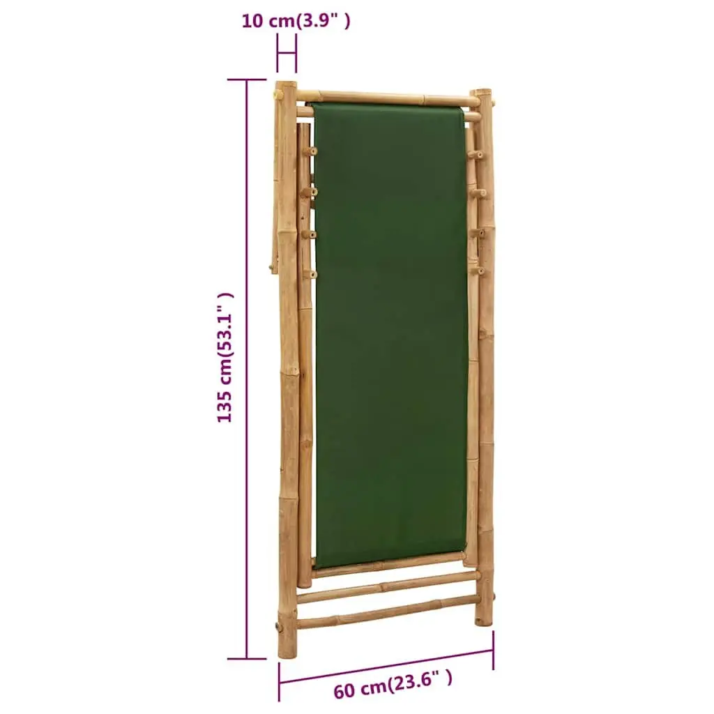 Deck Chair Bamboo Canvas Green Adjustable 4-Position Foldable Beach Garden