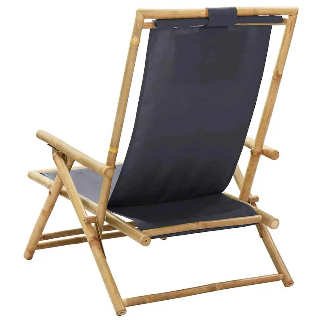 Folding Reclining Chair Outdoor Garden Seating Grey Fabric Bamboo Frame