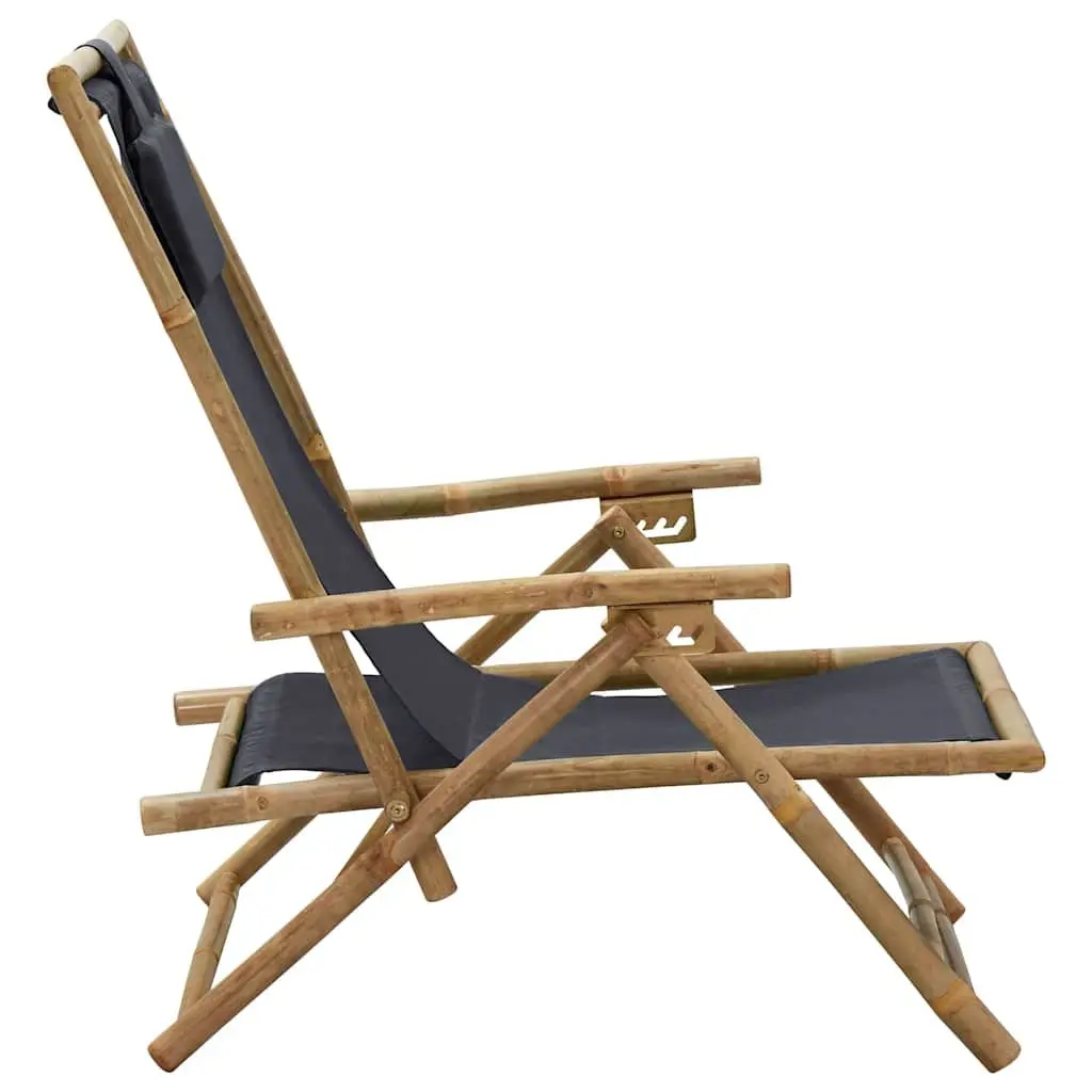 Folding Reclining Chair Outdoor Garden Seating Grey Fabric Bamboo Frame