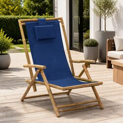 Practical Blue Bamboo Folding Chair for Relaxation