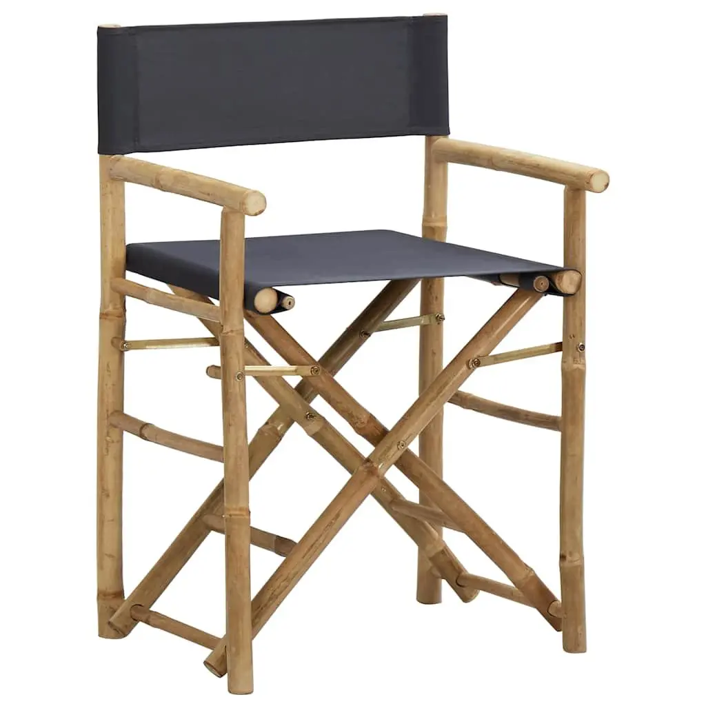 Folding Director's Chairs 2 pcs Grey Bamboo Garden Outdoor Seating Patio