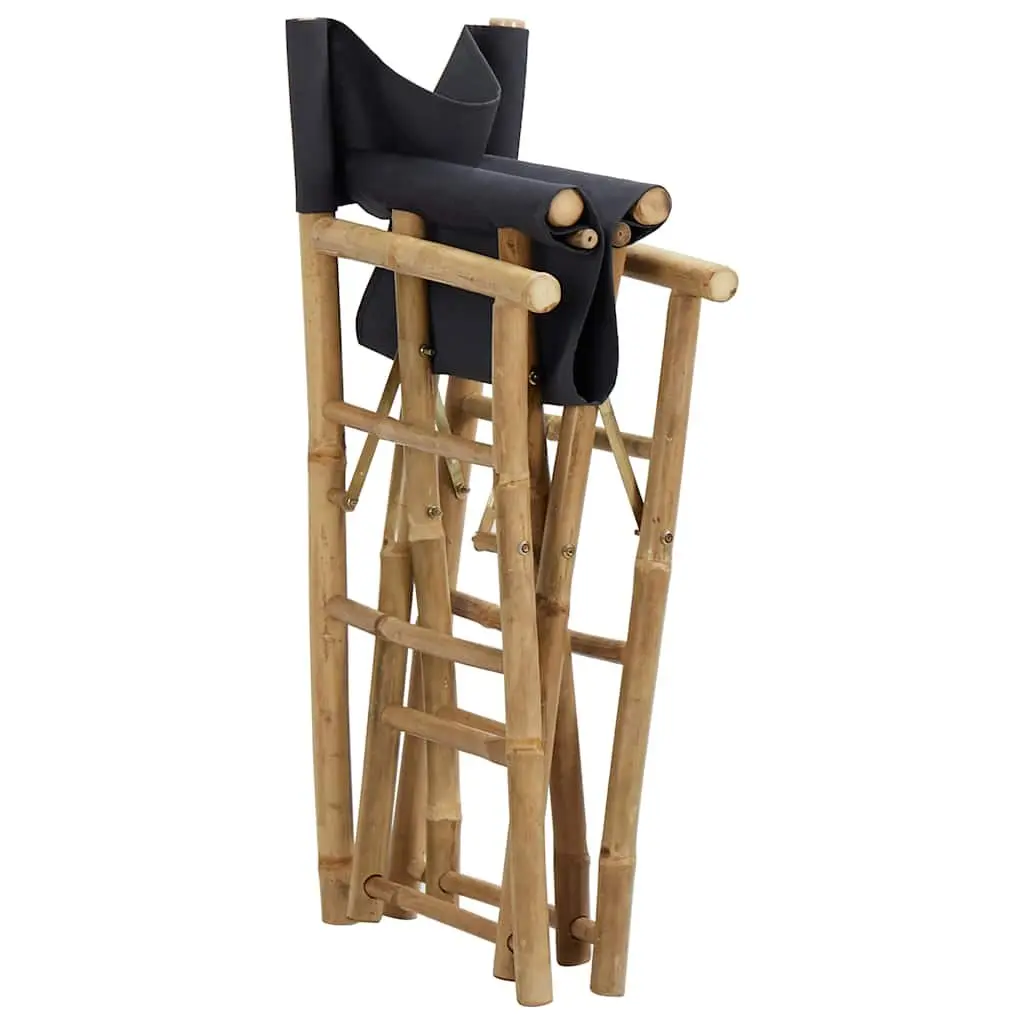 Folding Director's Chairs 2 pcs Grey Bamboo Garden Outdoor Seating Patio
